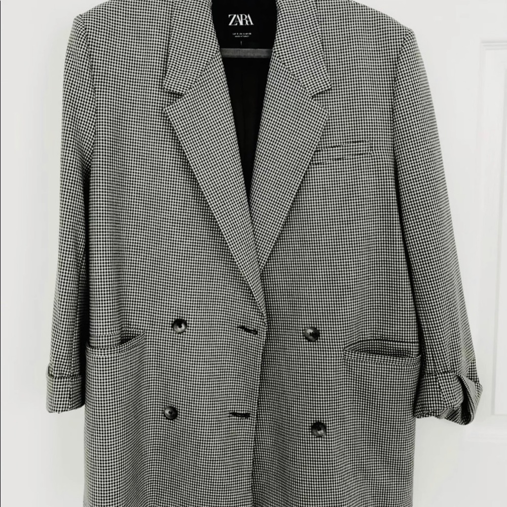 Zara oversized boyfriend jacket, tiny black and white checkers